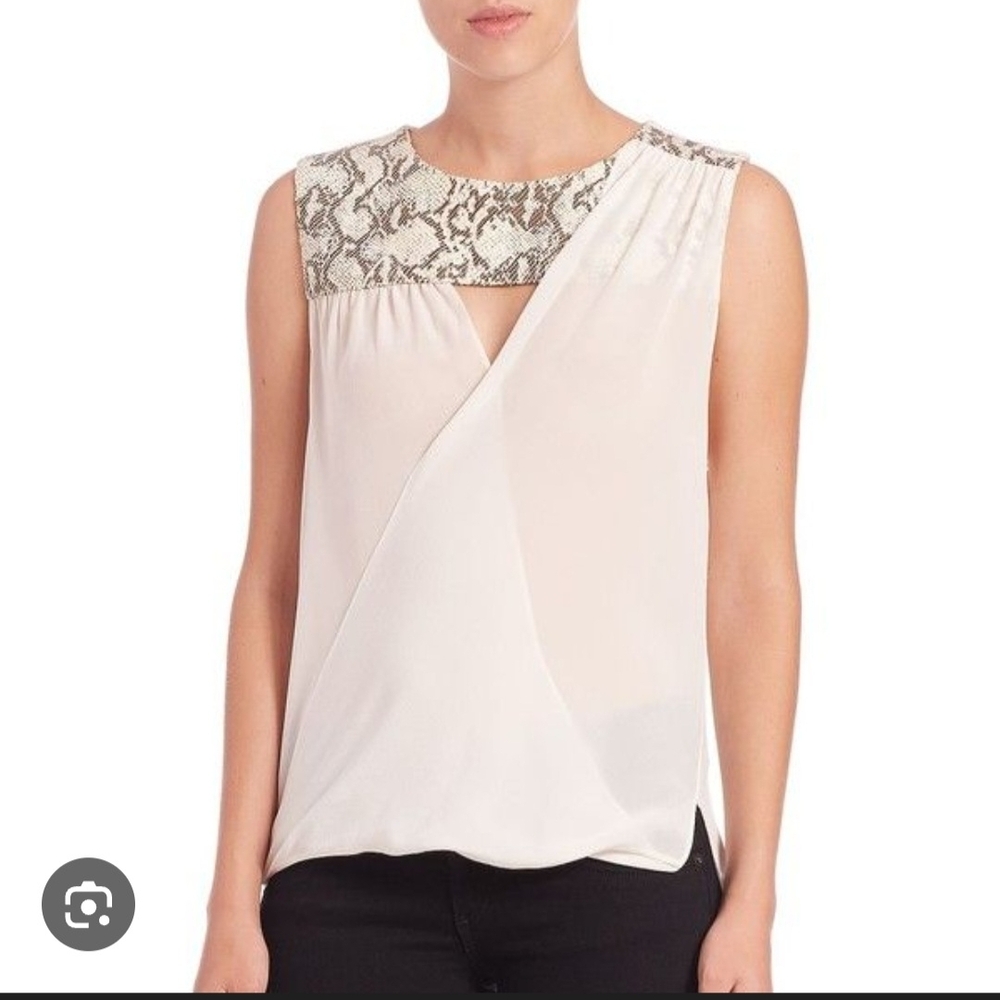 NWT Nordstrom 100% Silk Bailey Blouse Snakeskin Accent Sleeveless Minimalist